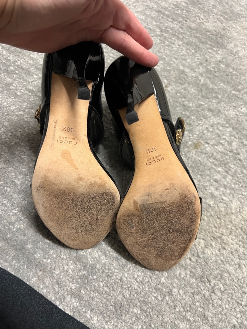 Gucci Black Patent Leather Open-Toe Ankle Cuff Heels - Picture 5 of 5